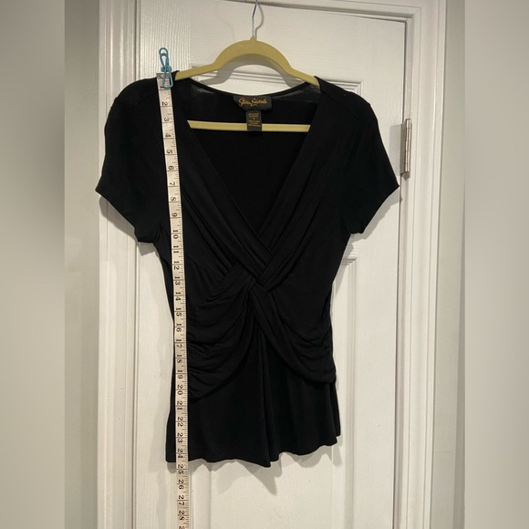 Steven Edwards Size S Black Soft Stretchy Short Sleeve Twist Front V Neck Top - Picture 5 of 8